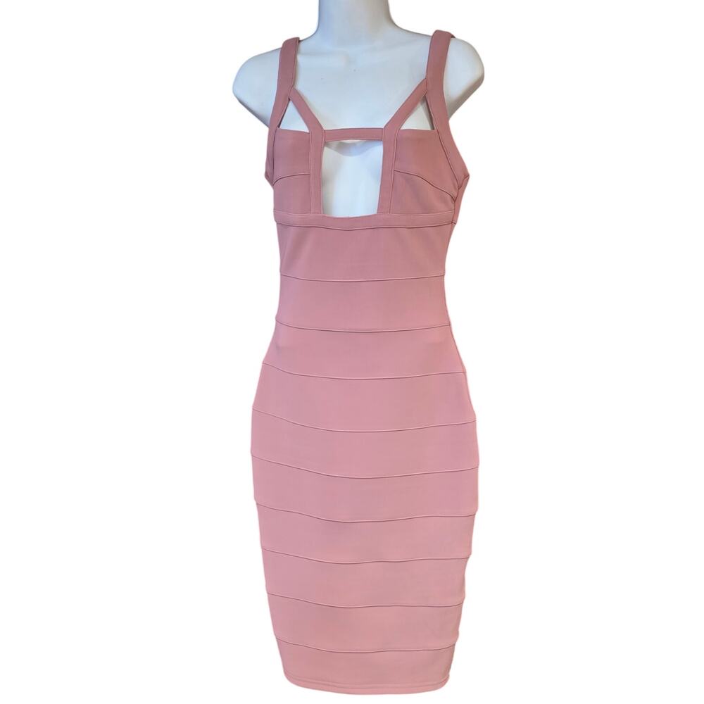 Missguided mauve pink bandage bodycon dress with cutout sz 8